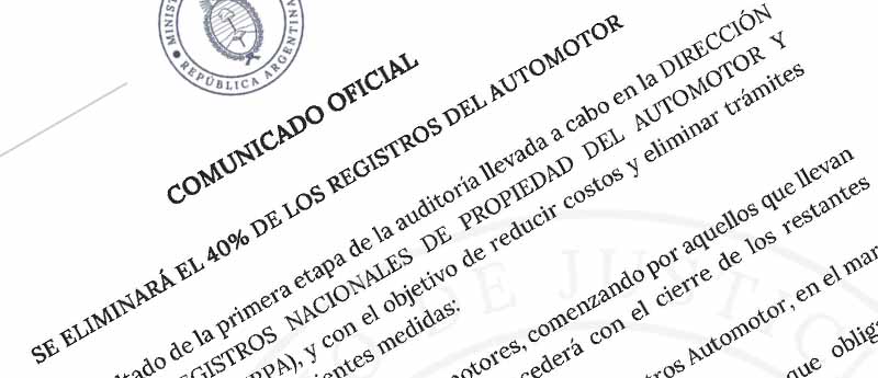 COMUNICADO OFICIAL: Se eliminará el 40% de los Registros del Automotor